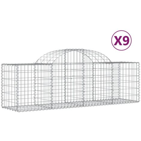 Lot de 9 paniers à gabions clôture cage mur de soutènement arqués 200 x 50 x 60/80 cm fer galvanisé Argent (1/5)