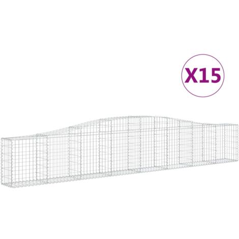 Paniers à gabions clôture cage mur de soutènement arqués 15 pcs 400 x 30 x 60/80 cm fer galvanisé Argent (1/5)