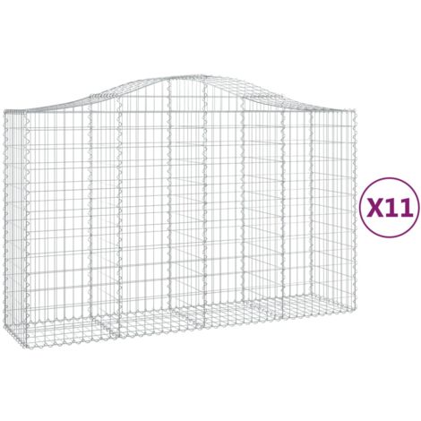 Paniers à gabions clôture cage mur de soutènement arqués 11 pcs 200 x 50 x 120/140 cm fer galvanisé Argent (1/5)