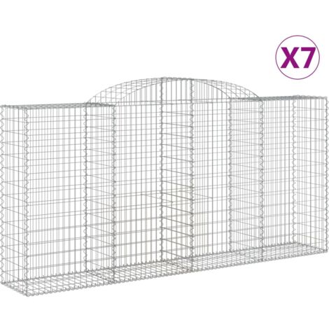Paniers à gabions clôture cage mur de soutènement arqués 7 pcs 300 x 50 x 140/160 cm fer galvanisé Argent (1/5)