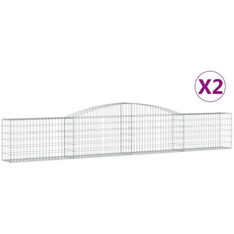 Lot de 2 paniers à gabions clôture cage mur de soutènement arqués 400 x 30 x 60/80 cm fer galvanisé Argent (1/5)