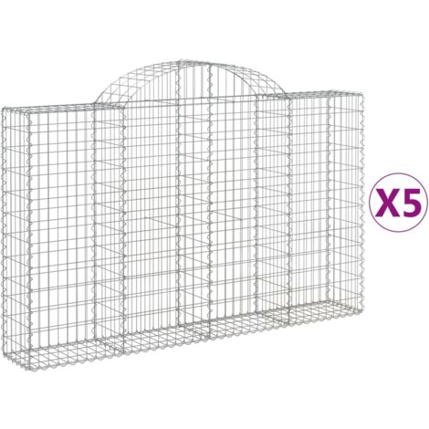 Paniers à gabions clôture cage mur de soutènement arqués 5 pcs 200 x 30 x 120/140 cm fer galvanisé Argent (1/5)