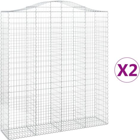 Lot de 2 paniers à gabions clôture cage mur de soutènement arqués 200 x 50 x 220/240 cm fer galvanisé Argent (1/5)