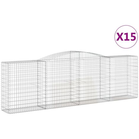 Paniers à gabions clôture cage mur de soutènement arqués 15 pcs 400 x 50 x 120/140 cm fer galvanisé Argent (1/5)