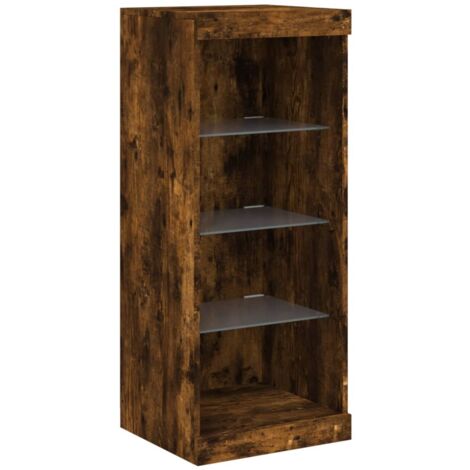 Buffet bahut commode armoire meuble de rangement organisateur cuisine salle de séjour salon avec lumières LED 41 x 37 x 100 cm marron (1/5)