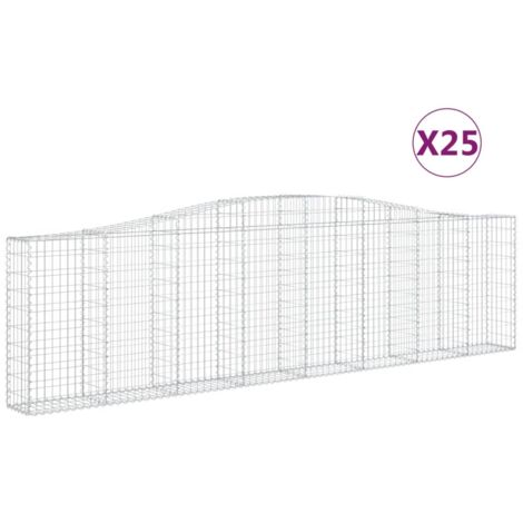 Paniers à gabions clôture cage mur de soutènement arqués 25 pcs 400 x 30 x 100/120 cm fer galvanisé Argent (1/5)