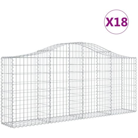 Paniers à gabions clôture cage mur de soutènement arqués 18 pcs 200 x 30 x 80/100 cm fer galvanisé Argent (1/5)