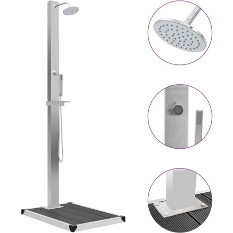 Douche d'extérieur avec receveur de douche WPC acier inoxydable gris (1/5)