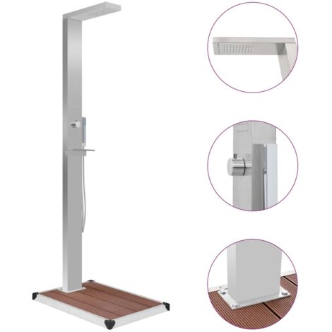 Douche d'extérieur avec receveur de douche WPC acier inoxydable Marron (1/5)