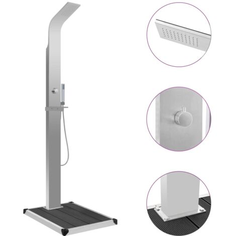 Douche d'extérieur avec receveur de douche WPC acier inoxydable gris (1/5)