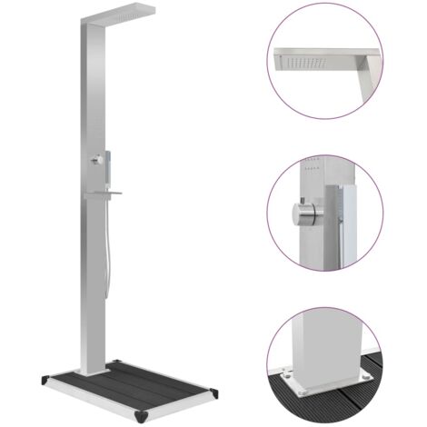 Douche d'extérieur avec receveur de douche WPC acier inoxydable gris (1/5)