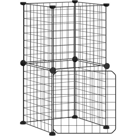 Cage animaux de compagnie à 8 panneaux et porte 35 x 35 cm noir (1/3)