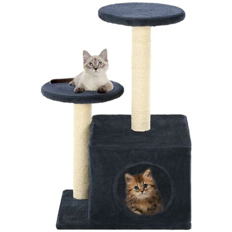 Arbre à chat griffoir grattoir niche jouet animaux peluché en sisal 60cm bleu foncé (1/5)