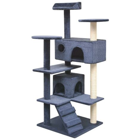 Arbre à chat griffoir grattoir niche jouet animaux peluché en sisal 125 cm bleu foncé (1/4)