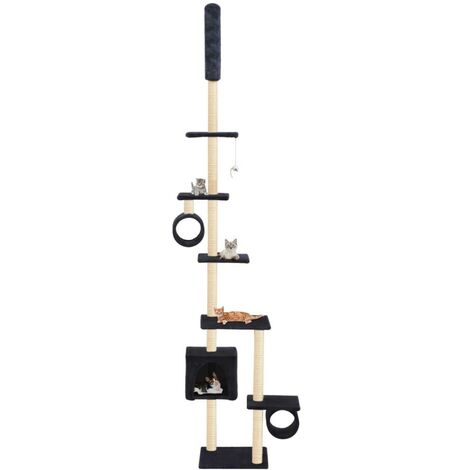Arbre à chat griffoir grattoir niche jouet animaux peluché en sisal 260 cm bleu foncé (1/5)