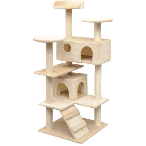 Arbre à chat griffoir grattoir niche jouet animaux peluché en sisal 125 cm beige (1/4)
