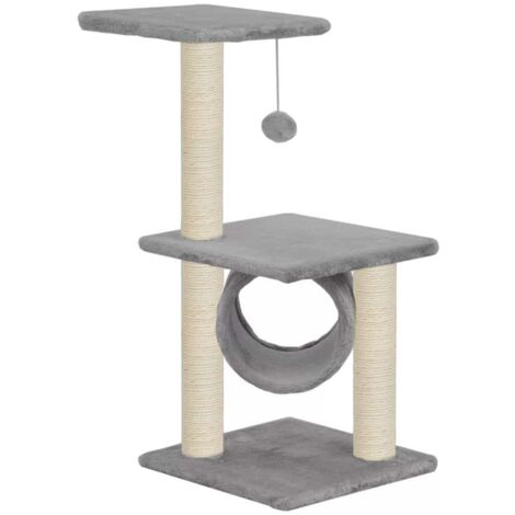 Arbre à chat griffoir grattoir niche jouet animaux peluché en sisal 65 cm gris (1/4)