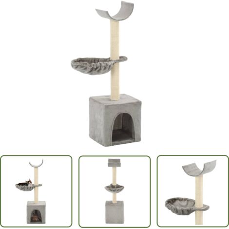 Arbre à chat griffoir grattoir niche jouet animaux peluché en sisal 105 cm gris (1/5)