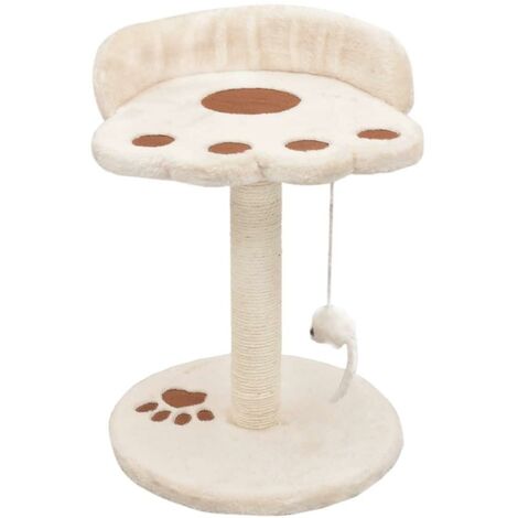 Arbre à chat griffoir grattoir niche jouet animaux peluché en sisal 40 cm beige et marron (1/4)