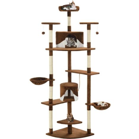 Arbre à chat griffoir grattoir niche jouet animaux peluché en sisal 203 cm marron et blanc (1/5)