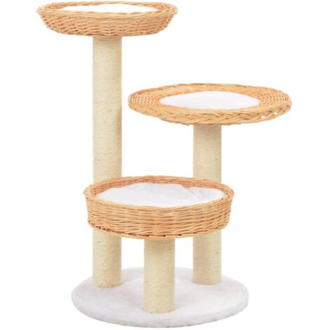 Arbre à chat griffoir grattoir niche jouet animaux peluché en sisal naturel bois de saule (1/5)