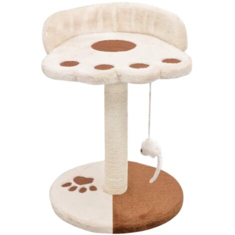 Arbre à chat griffoir grattoir niche jouet animaux peluché en sisal 40 cm beige et marron (1/4)
