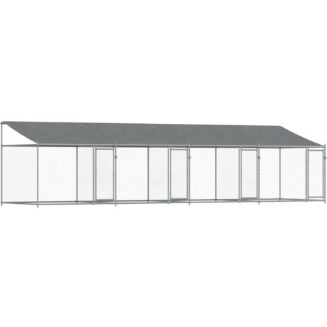 Cage pour chien avec toit et portes 8 x 2 x 2m acier galvanisé gris (1/5)