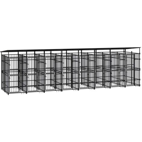 Chenil cage enclos pac animaux d'extérieur avec toit pour chiens acier 14,75 m² noir (1/5)