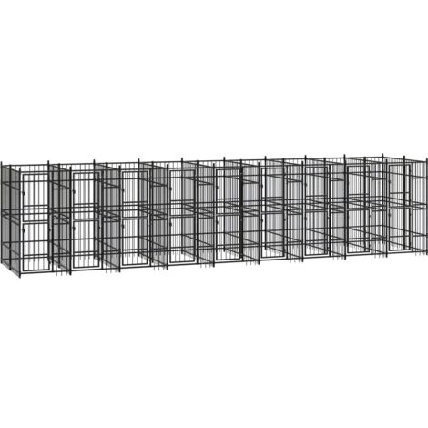 Chenil cage enclos pac animaux d'extérieur pour chiens acier 16,59 m² noir (1/5)