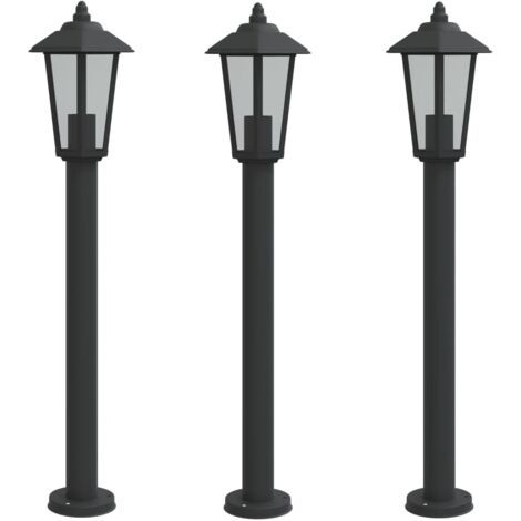 Lampadaires d'extérieur 3 pcs 80 cm acier inoxydable noir (1/5)
