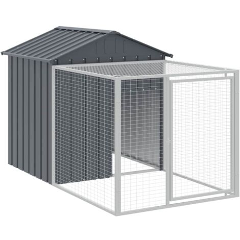 Poulailler enclos cage poules avec cour 117 x 201 x 123 cm acier galvanisé anthracite (1/4)