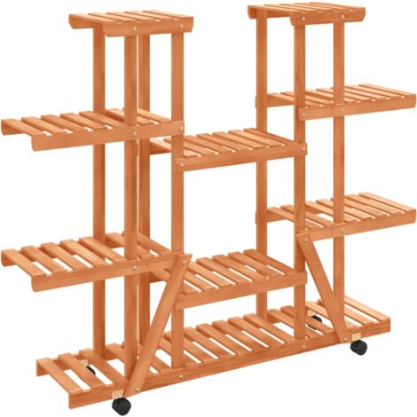 Support à fleurs meuble plante avec roues 110 x 25 x 115 cm bois massif de sapin marron (1/5)