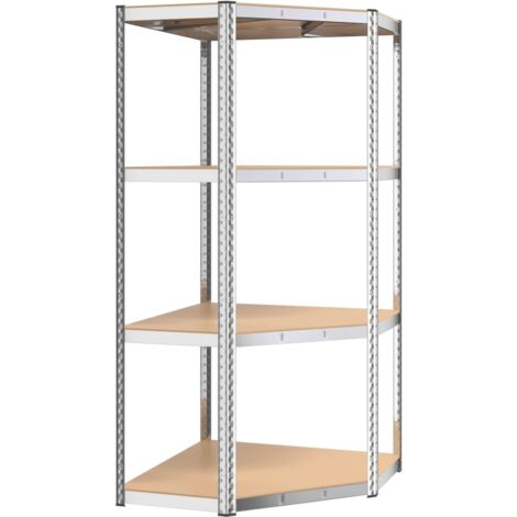 Étagère d'angle à 4 niveaux argenté acier et bois d'ingénierie Argent (1/5)