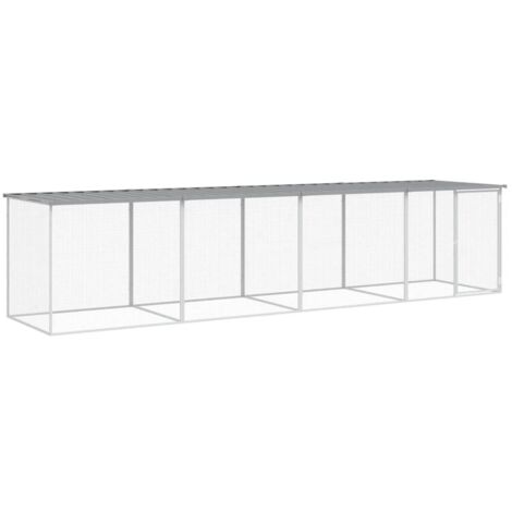 Poulailler enclos cage poules avec toit clair 403 x 98 x 90 cm acier galvanisé gris (1/5)