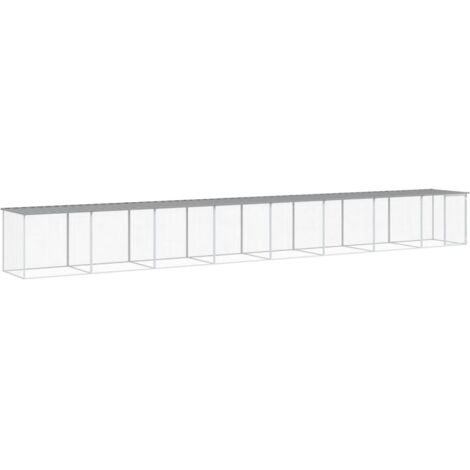 Poulailler enclos cage poules avec toit clair 803 x 98 x 90 cm acier galvanisé gris (1/5)