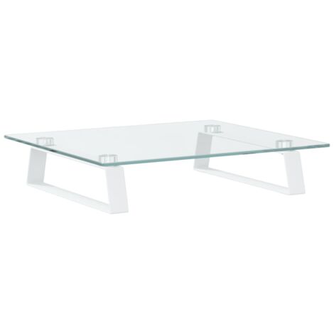 Support de moniteur table meuble bureau 40 x 35 x 8 cm verre trempé et métal blanc (1/5)
