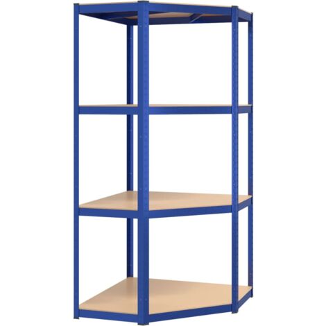 Étagère d'angle à 4 niveaux acier et bois d'ingénierie bleu (1/5)