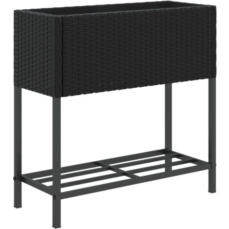 Jardinière bac lit surélevé plantes fleurs terrasse jardin avec étagère résine tressée noir (1/5)