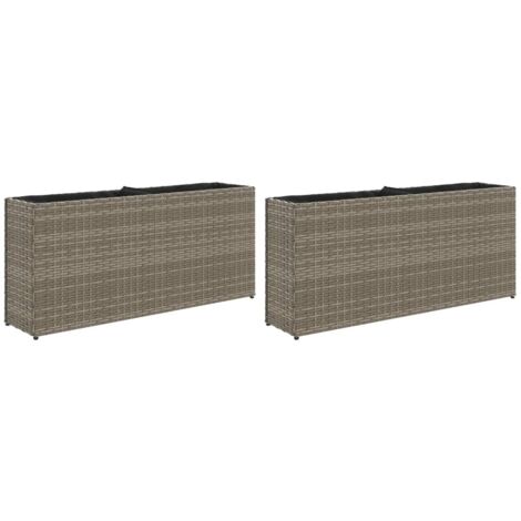 Jardinière bac lit surélevé plantes fleurs jardin terrasses avec 2 pots lot de 2 90 x 20 x 40 cm résine tressée gris (1/5)
