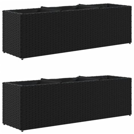 Jardinière bac lit surélevé plantes fleurs jardin terrasses avec 3 pots lot de 2 105 x 30 x 32 cm résine tressée noir (1/5)