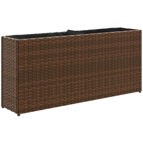 Jardinière bac lit surélevé plantes fleurs terrasse jardin avec 2 pots 90 x 20 x 40 cm résine tressée marron (1/5)