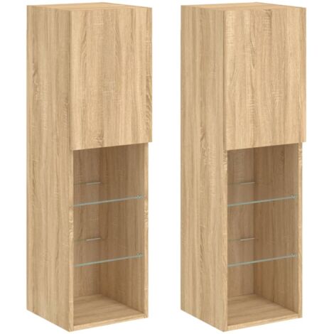 Meubles TV multimédia étagère télévision buffet téléviseur salle à manger salon chambre avec lumières LED 2 pièces chêne sonoma 30,5 x 30 x 102 cm brun (1/5)