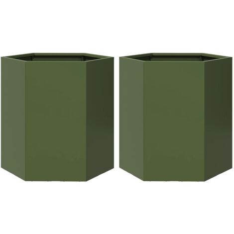 Jardinière bac lit surélevé plantes fleurs jardin terrasses lot de 2 olive hexagone 46 x 40 x 45 cm acier vert (1/5)