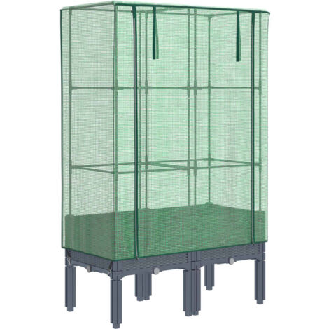 Jardinière bac lit surélevé plantes fleurs terrasse jardin surélevée avec housse aspect rotin 80 x 40 x 140 cm Blue gris (1/5)