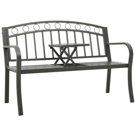Banc de jardin meuble de patio d'extérieur terrasse avec table gris 120 cm acier (1/5)