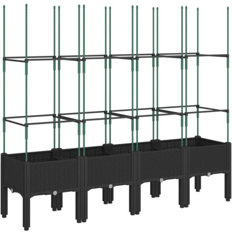 Jardinière bac lit surélevé plantes fleurs terrasse jardin avec treillis 160 x 40 x 142,5 cm PP noir (1/5)