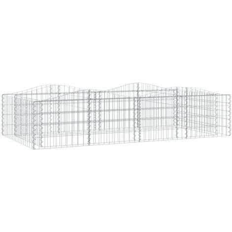 Lit surélevé à gabions arqué 200 x 100 x 50 cm fer galvanisé Argent (1/4)