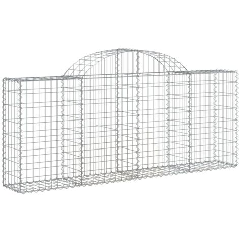 Panier de gabions clôture cage mur de soutènement arqué 200 x 30 x 80/100 cm fer galvanisé Argent (1/4)