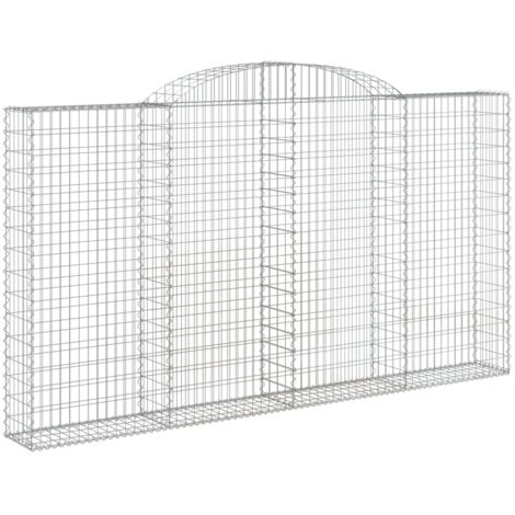 Panier de gabions clôture cage mur de soutènement arqué 300 x 30 x 160/180 cm fer galvanisé Argent (1/4)