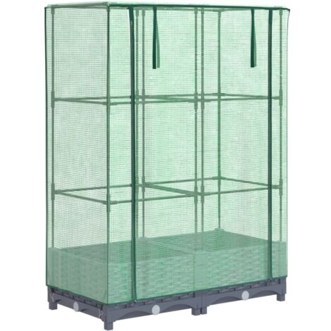 Jardinière bac lit surélevé plantes fleurs terrasse jardin surélevée avec housse aspect rotin 80 x 40 x 123 cm Blue gris (1/5)